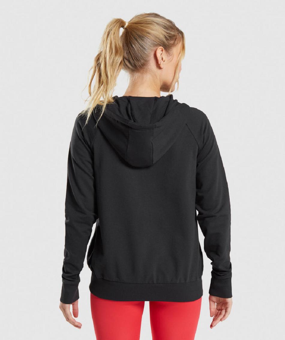 Bluzy Z Kapturem Damskie Gymshark Treningowe Zip Czarne | PL 2744JPQ